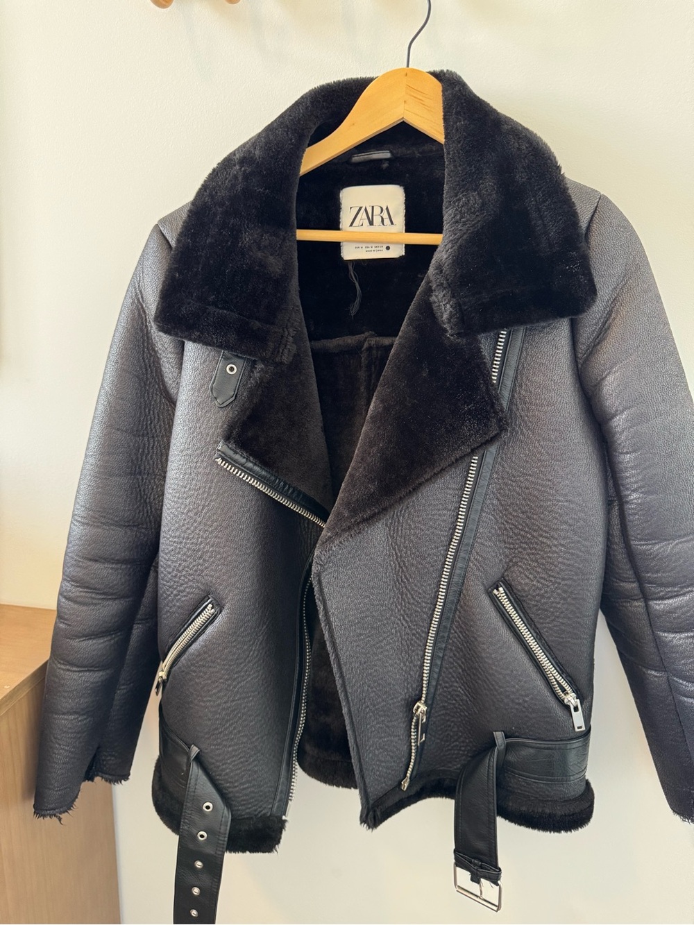 Black Faux-Shearling Aviator Jacket